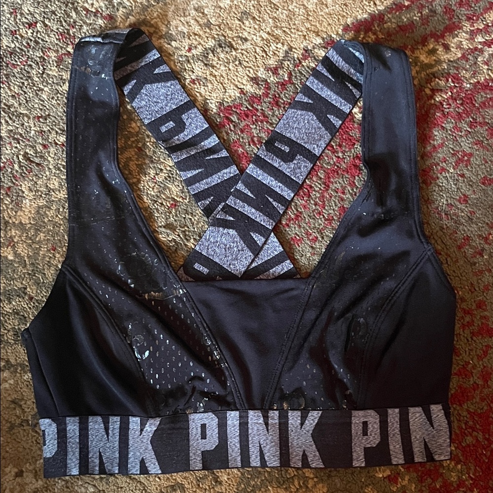 PINK Victoria's Secret Black and Gray Sports Bra